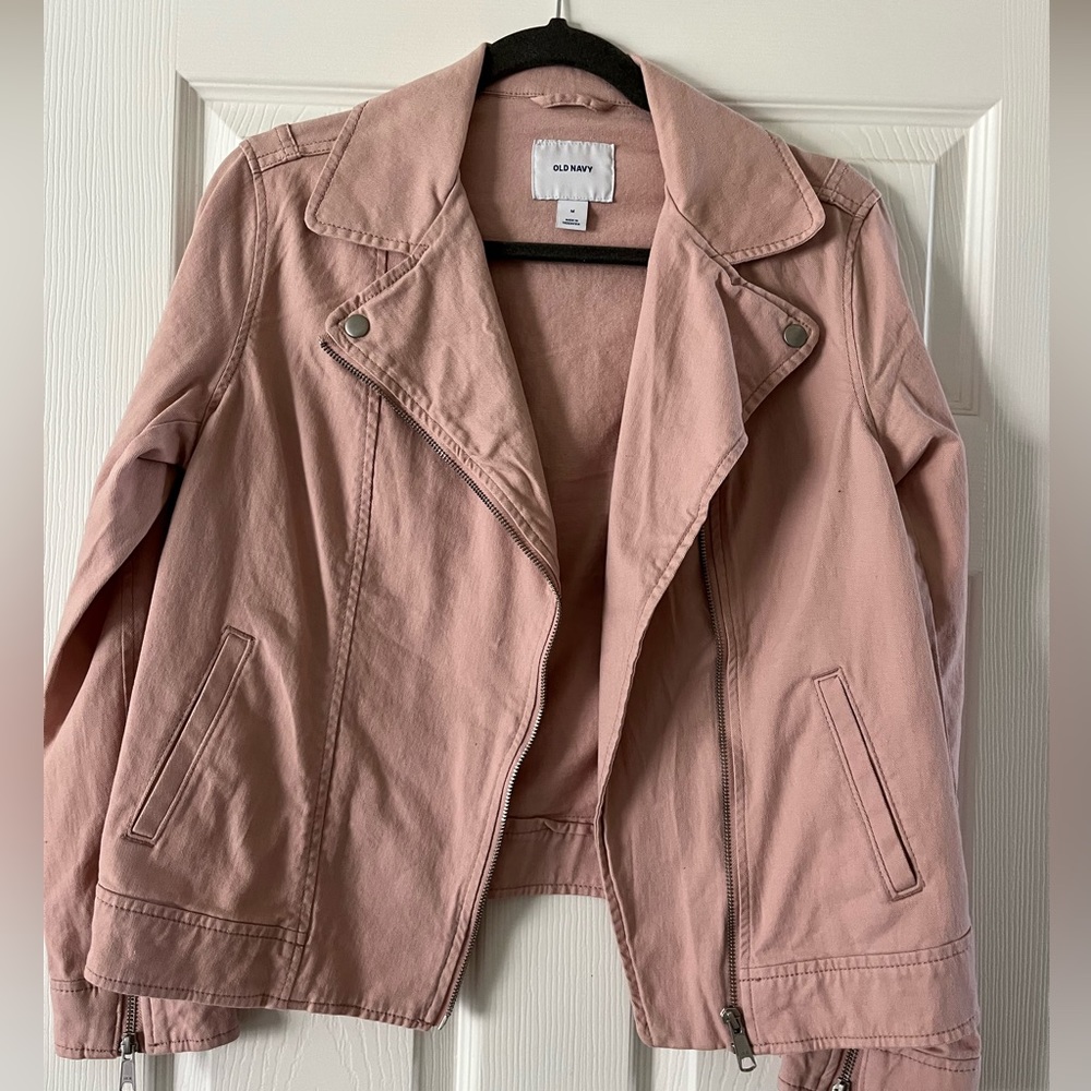 Old Navy, cotton pink motorcycle jacket, size medium